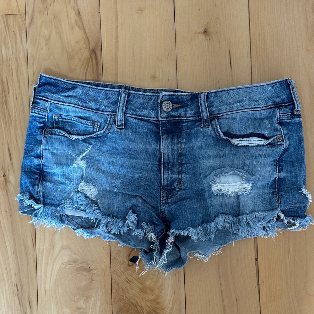 Express Blue Distressed Jean Shorts